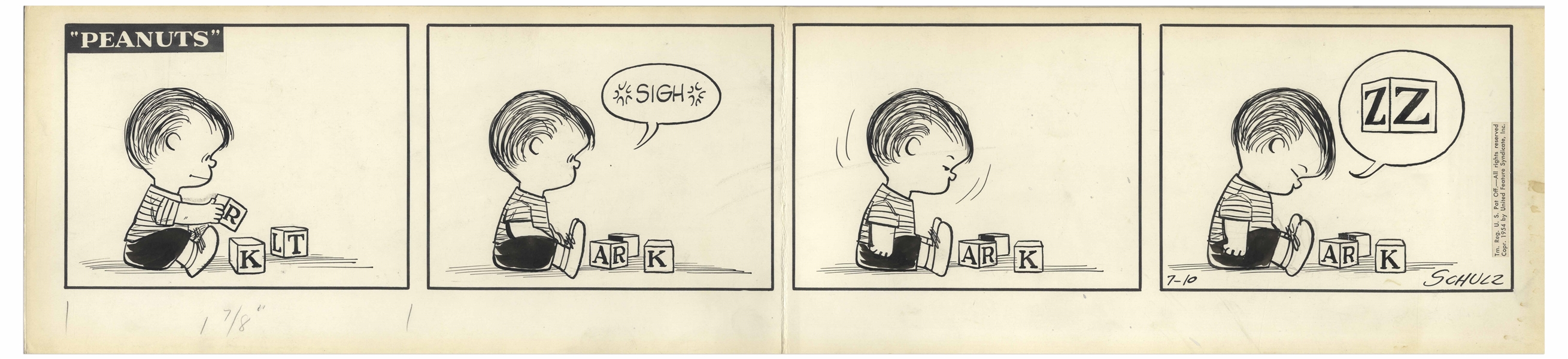 Charles Schulz Original 1954 ''Peanuts'' Comic Strip, Featuring Linus
